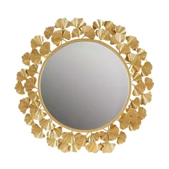 Kirklands Home Gold Foil Leaf Framed Round Wall Mirror New