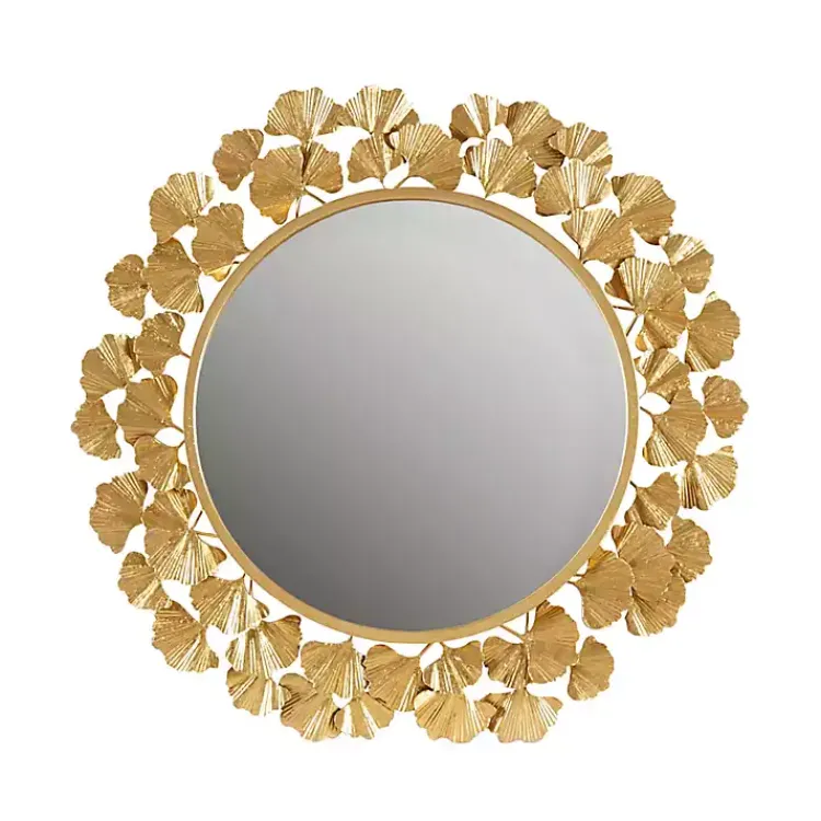 Kirklands Home Gold Foil Leaf Framed Round Wall Mirror New