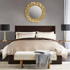 Kirklands Home Gold Foil Leaf Framed Round Wall Mirror New