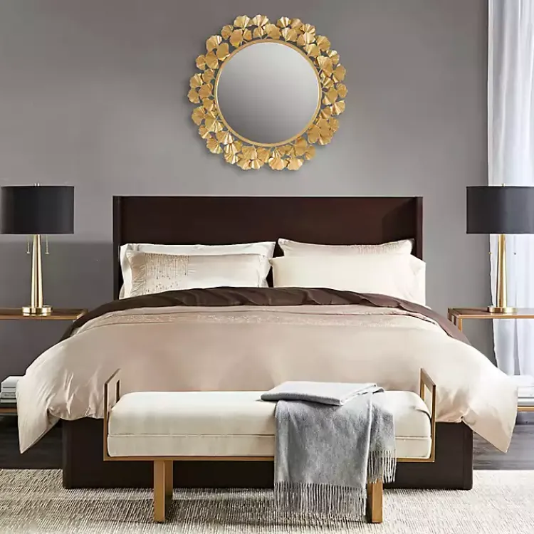 Kirklands Home Gold Foil Leaf Framed Round Wall Mirror New