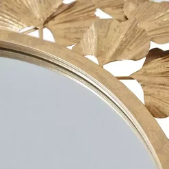 Kirklands Home Gold Foil Leaf Framed Round Wall Mirror New