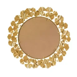 Kirklands Home Gold Foil Leaf Framed Round Wall Mirror New