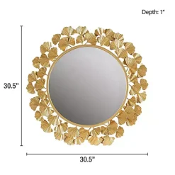 Kirklands Home Gold Foil Leaf Framed Round Wall Mirror New