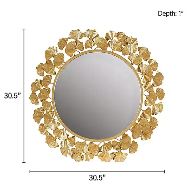 Kirklands Home Gold Foil Leaf Framed Round Wall Mirror New