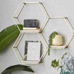 Kirklands Home Frame Marble Honeycomb Wall Shelf Gold Clearance