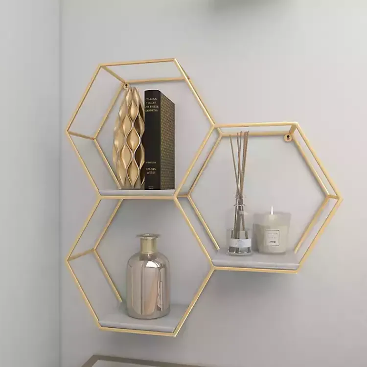 Kirklands Home Frame Marble Honeycomb Wall Shelf Gold Clearance