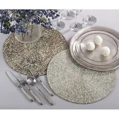 Kirklands Home Gold Glass Beaded Round Placemats, Set of 4 Hot