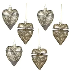 Christmas Ornaments>Kirklands Home Glass Heart Box Christmas Ornaments, Set of 6 Gold