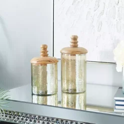 Decorative Bowls & Jars>Kirklands Home Glass Jars, Set of 2 Gold