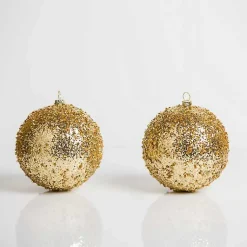Christmas Ornaments>Kirklands Home Glitter Beaded 2-pc. Ornament Set, 4 in. Gold