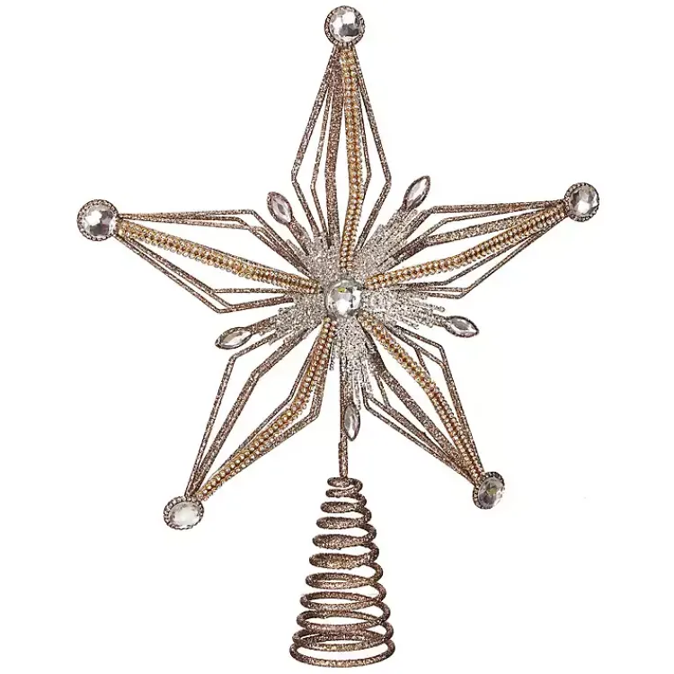 Christmas Tree Decorations>Kirklands Home Glittery Bejewelled Star Tree Topper Gold