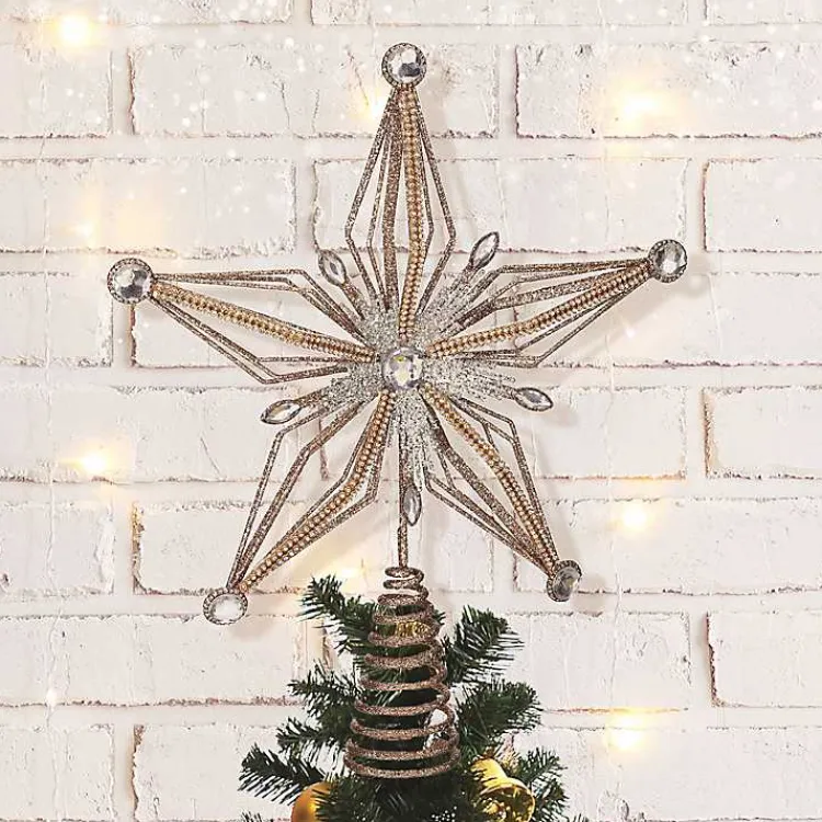 Christmas Tree Decorations>Kirklands Home Glittery Bejewelled Star Tree Topper Gold