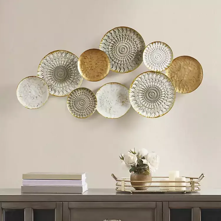 Kirklands Home Gray White Metal Connected Circle Wall Plaque Gold Discount