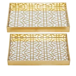 Decorative Trays>Kirklands Home Hexagon Large Print 2-pc. Tray Set Gold