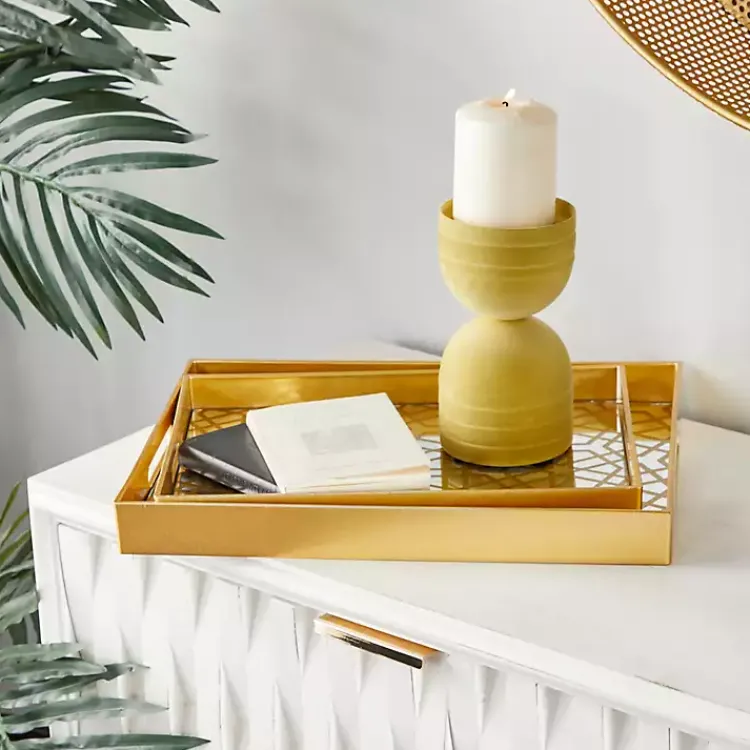 Decorative Trays>Kirklands Home Hexagon Large Print 2-pc. Tray Set Gold
