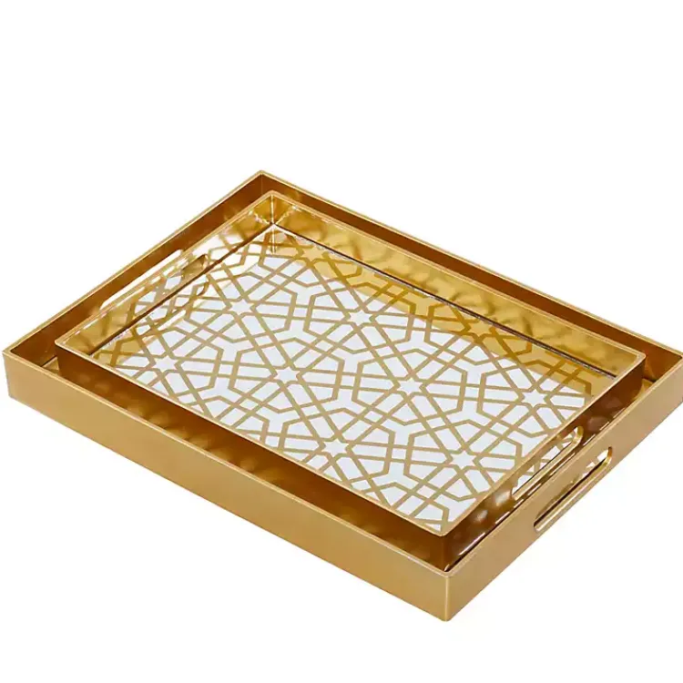 Decorative Trays>Kirklands Home Hexagon Large Print 2-pc. Tray Set Gold