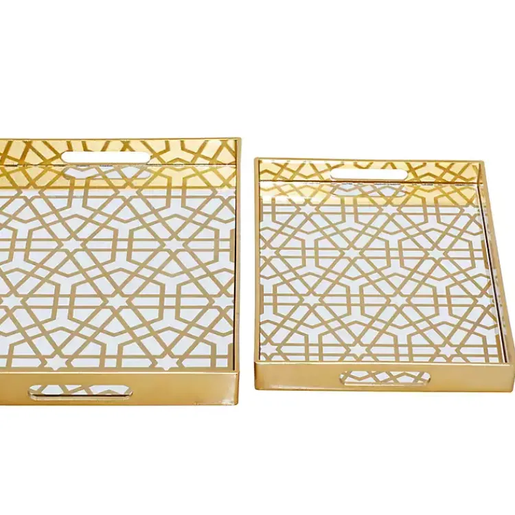 Decorative Trays>Kirklands Home Hexagon Large Print 2-pc. Tray Set Gold