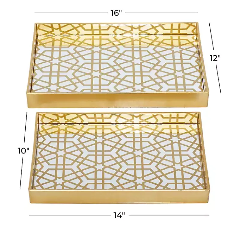 Decorative Trays>Kirklands Home Hexagon Large Print 2-pc. Tray Set Gold