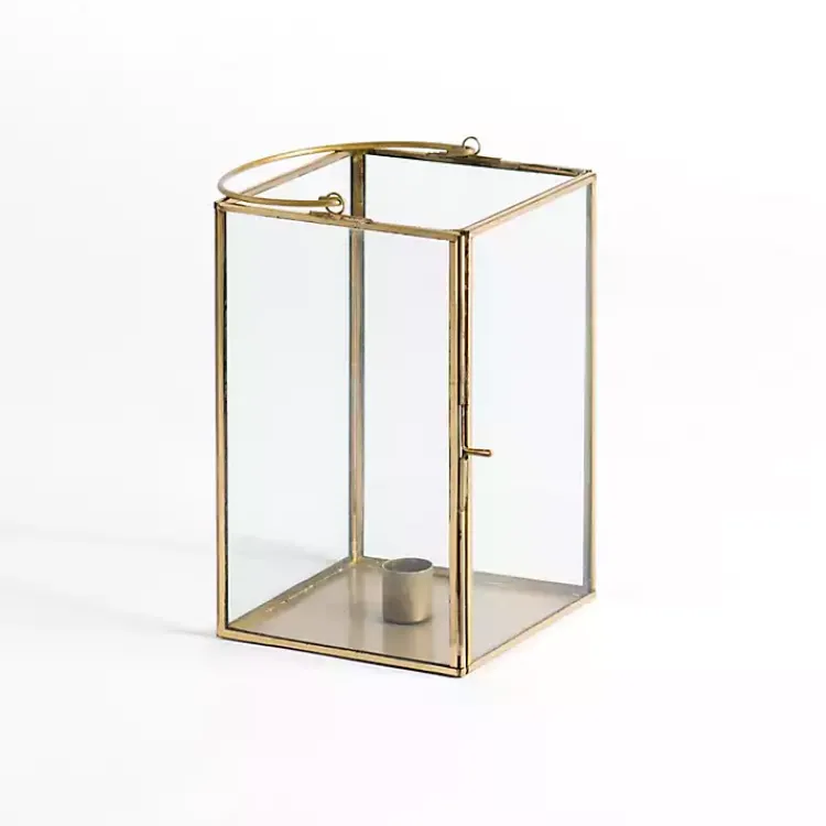 Lanterns>Kirklands Home Iron & Glass Taper Candle Lantern, 8 in. Gold