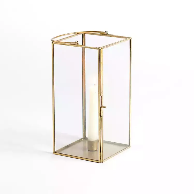 Lanterns>Kirklands Home Iron & Glass Taper Candle Lantern, 10 in. Gold
