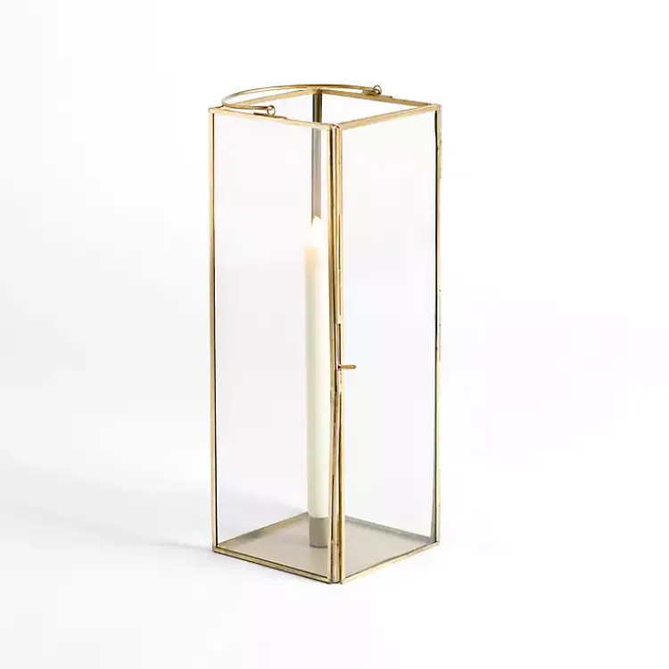Lanterns>Kirklands Home Iron & Glass Taper Candle Lantern, 14 in. Gold