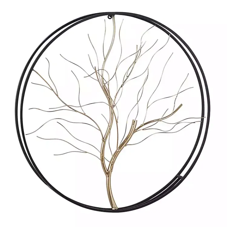 Kirklands Home Gold Iron Leaf-Less Tree Round Frame Wall Plaque Black Discount