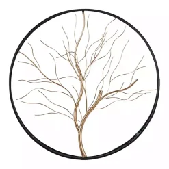Kirklands Home Gold Iron Leaf-Less Tree Round Frame Wall Plaque Black Discount