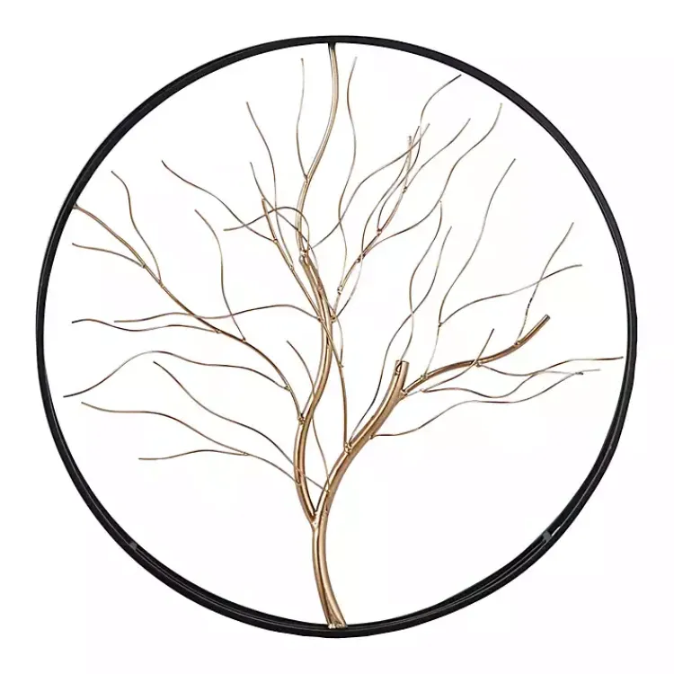 Kirklands Home Gold Iron Leaf-Less Tree Round Frame Wall Plaque Black Discount