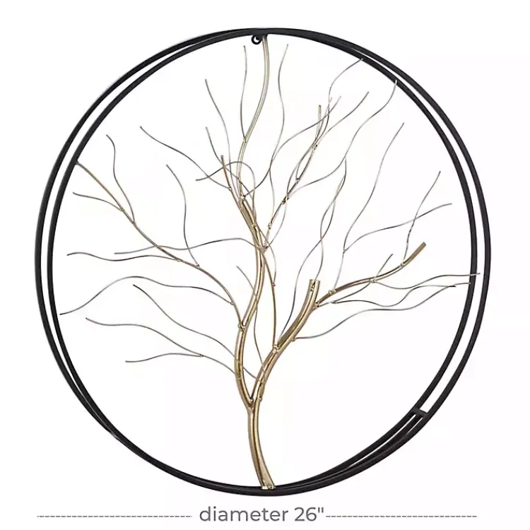 Kirklands Home Gold Iron Leaf-Less Tree Round Frame Wall Plaque Black Discount