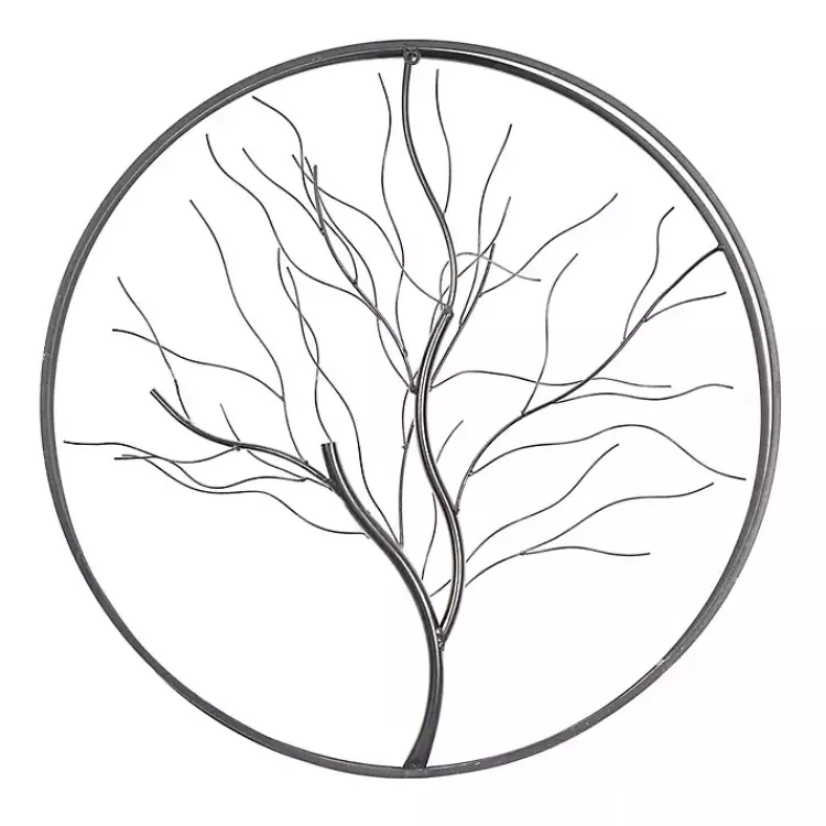 Kirklands Home Gold Iron Leaf-Less Tree Round Frame Wall Plaque Black Discount