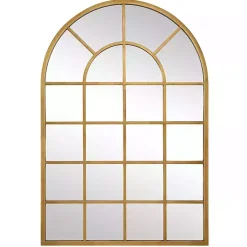 Kirklands Home Gold Leaf Metal Windowpane Arch Frame Mirror