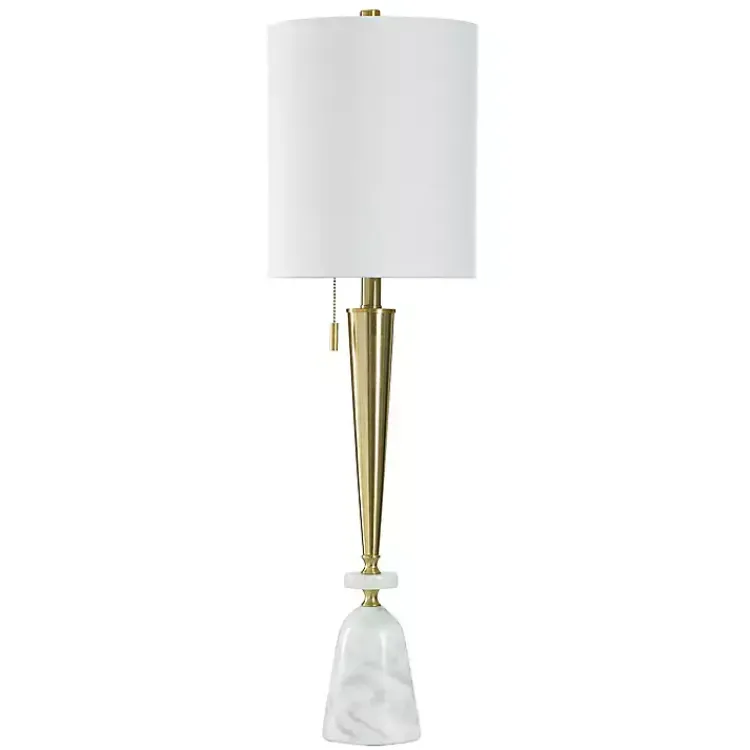 Kirklands Home Gold Metal & Marble Tapered Buffet Lamp White Outlet