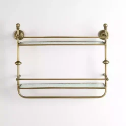 Kirklands Home Gold Metal & Textured Glass 2-Tier Wall Shelf Best