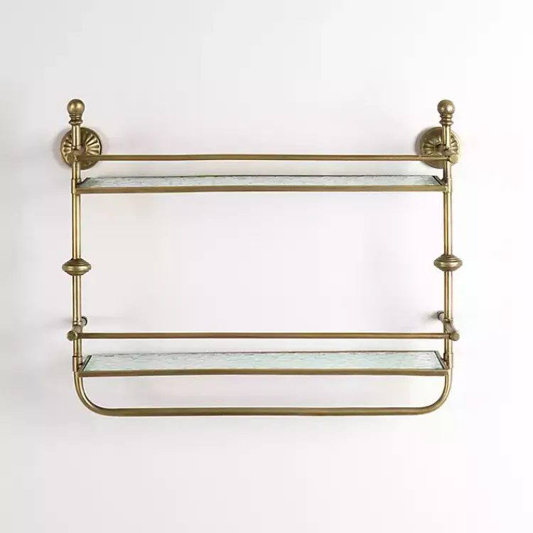 Kirklands Home Gold Metal & Textured Glass 2-Tier Wall Shelf Best