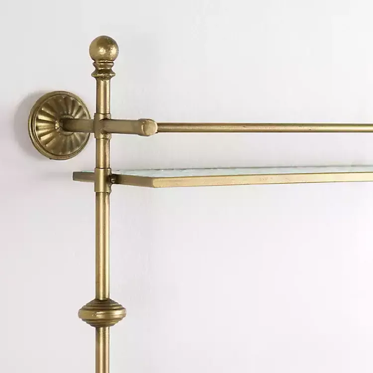 Kirklands Home Gold Metal & Textured Glass 2-Tier Wall Shelf Best