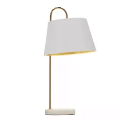 Kirklands Home Gold Metal and Faux Silk Shade Table Lamp White New