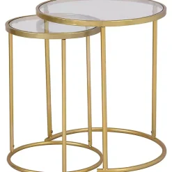 Kirklands Home Gold Metal and Glass Nesting 2-pc Accent Table Set Outlet