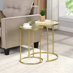 Kirklands Home Gold Metal and Glass Nesting 2-pc Accent Table Set Outlet