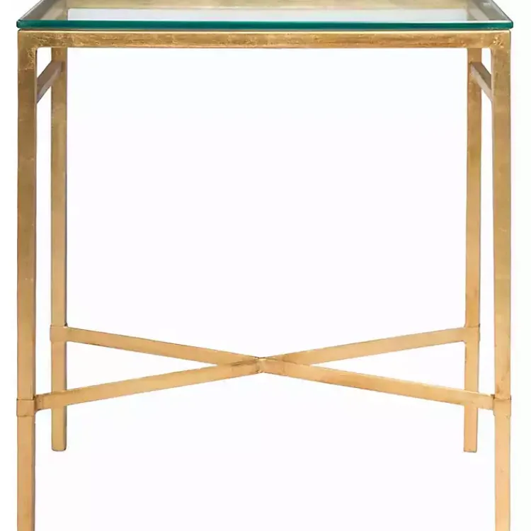 Kirklands Home Gold Metal and Glass Side Table