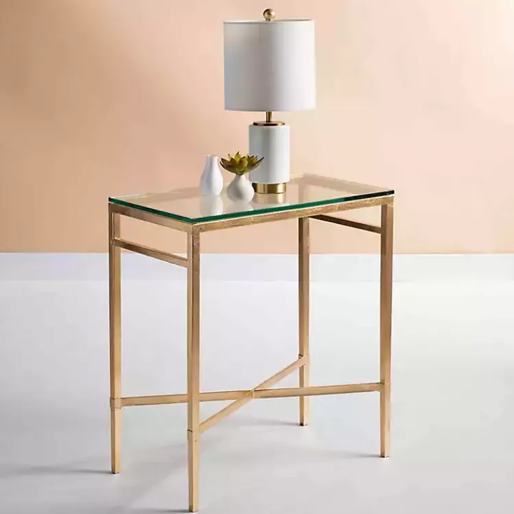 Kirklands Home Gold Metal and Glass Side Table