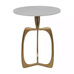 Kirklands Home Gold Metal and Marble Modern Abstract Accent Table White Online