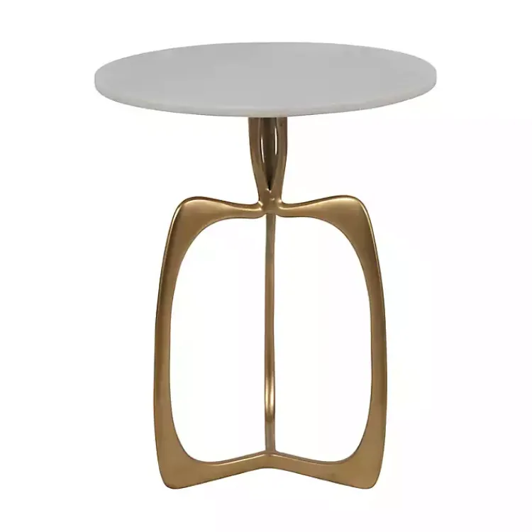 Kirklands Home Gold Metal and Marble Modern Abstract Accent Table White Online