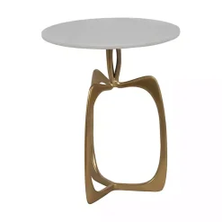 Kirklands Home Gold Metal and Marble Modern Abstract Accent Table White Online