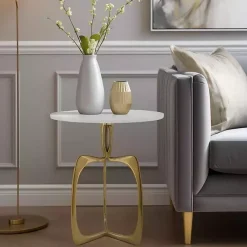 Kirklands Home Gold Metal and Marble Modern Abstract Accent Table White Online