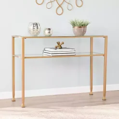 Kirklands Home Metal and Tempered Glass Console Table Gold