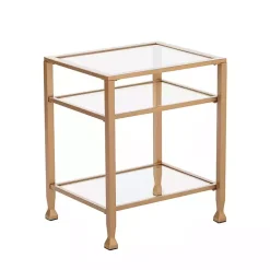 Kirklands Home Metal and Tempered Glass Side Table Gold Hot