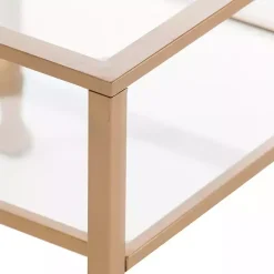 Kirklands Home Metal and Tempered Glass Side Table Gold Hot