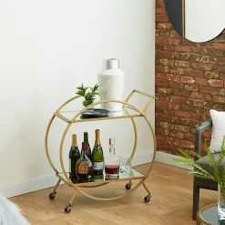 Kirklands Home Gold Metal Circular Bar Cart New