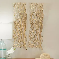 Kirklands Home Metal Coral Panel Wall Plaques, Set of 2 Gold Outlet