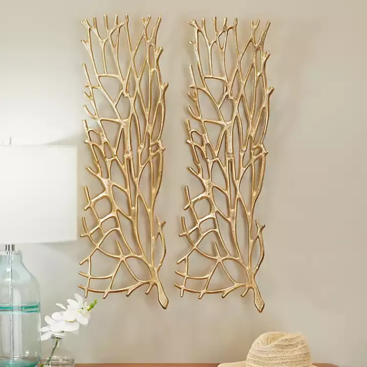 Kirklands Home Metal Coral Panel Wall Plaques, Set of 2 Gold Outlet